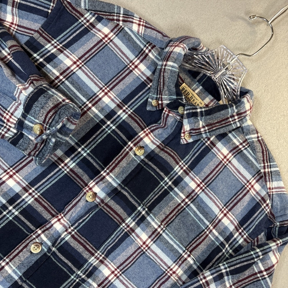 Red Head Brand Mens‎ Flannel Shirt Medium Blue Plaid Classic Outdoor Utility